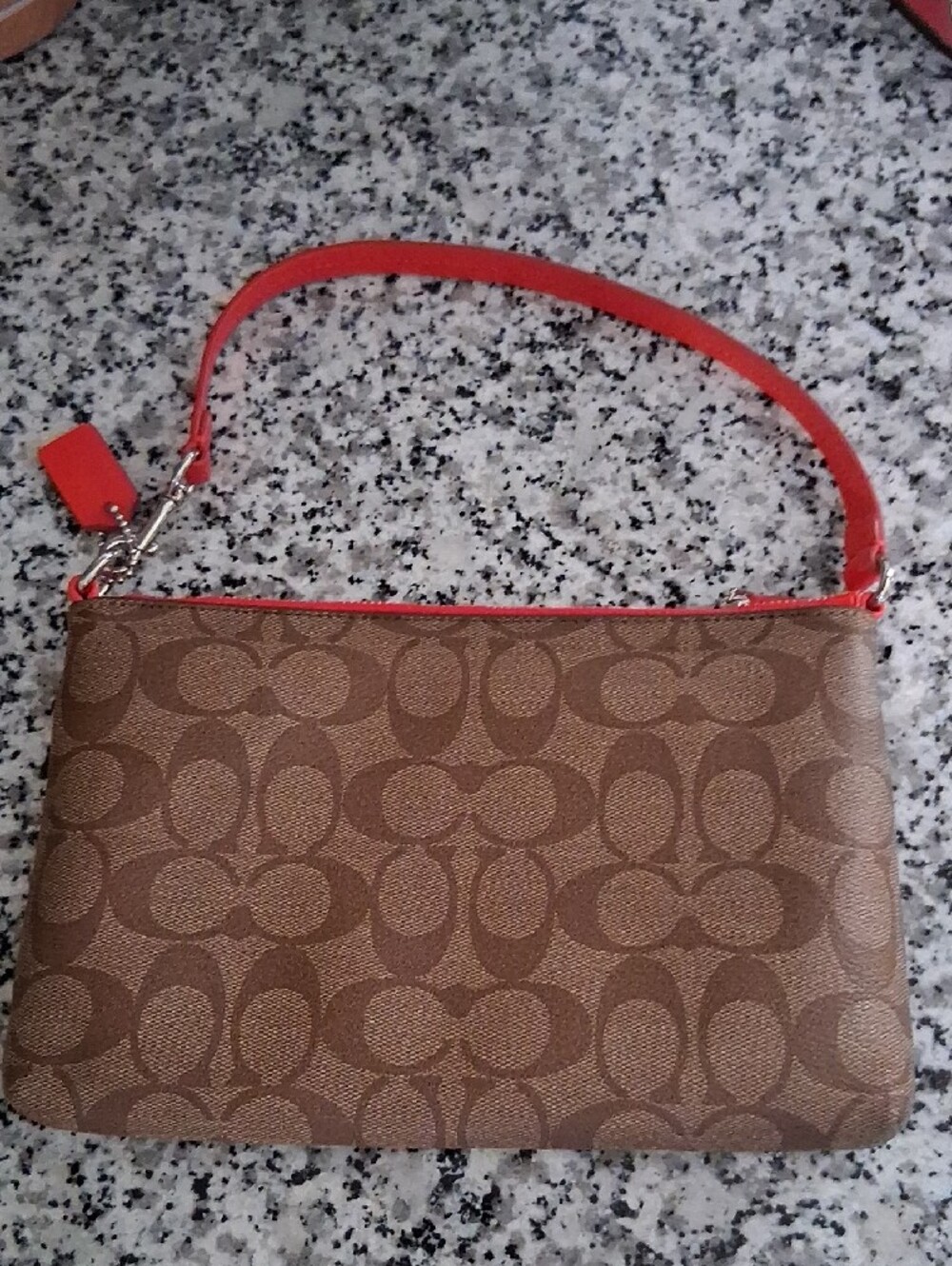 Coach Brown Signature Canvas Wristlet/Clutch MINI bag  with Orange Trim EUC - Picture 3 of 13